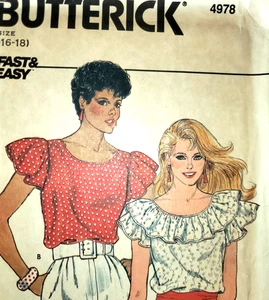 Butterick 4978 Peasant Boho Renfair Blouse Top Pattern Sz 14 16 18 Vtg 80s - Picture 1 of 7