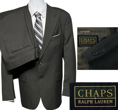 Ralph Lauren Chaps 套装 42S 夹克棕色千鸟格格子 36x29 裤子复古 — 第 1/4 张图片