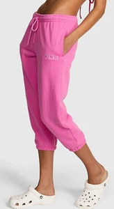 Victoria's Secret VS PINK Capri Crop Jogger Sweat Pants Pink Gossip S L XL - Picture 1 of 7