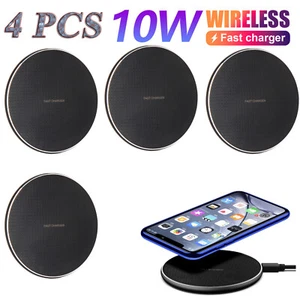 4 Pcs 10W Wireless Fast Charger Charging Pad Dock for Samsung iPhone Android - Picture 1 of 10