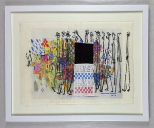 BERNARDO NAVARRO Kubanische Kunst signiert gerahmt Originalarbeit auf japanischer Papiercollage - Bild 1 von 2