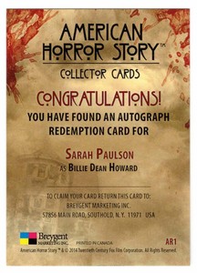 American Horror Story. Sarah Paulson Auto Redemption Card #AR1. Not Autographed
