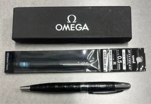 OMEGA Watch Novelty Black Leather Twisted Ballpoint Pen wz/Box&Refill Very Rare - Picture 1 of 5