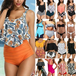 Lady Floral Crop Tops Boy Shorts Bikini Swimsuit Tankini Set Beachwear Swimwear. - Picture 1 of 24