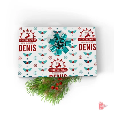 Nombre de Navidad Envoltura de Regalo Personalizada North Express Entrega Regalo Papel de Envoltura Foto 1 de 4
