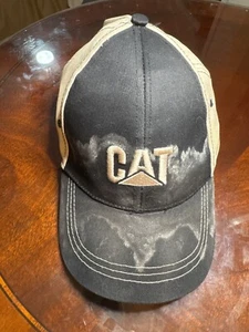 CAT Embroidered Logo Adjustable Baseball Cap Black & Tan Cotton              M-7 - Picture 1 of 4