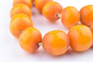 Tangerine Kenya Amber Resin Beads 24mm African Orange Round Large Hole Handmade - Picture 1 of 3