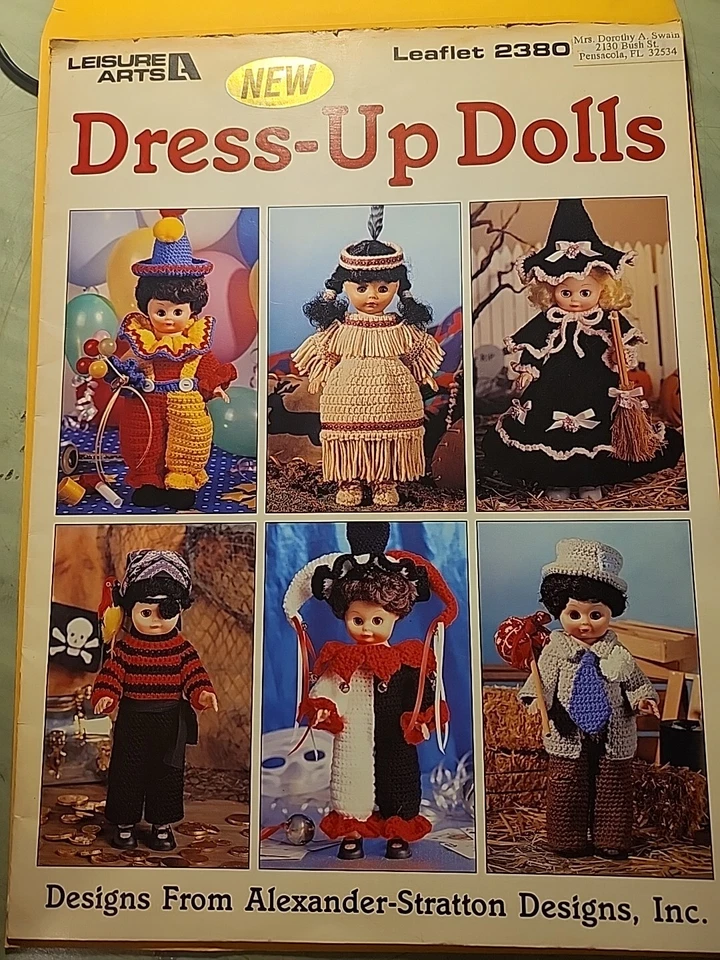Dress-Up Dolls Crochet Patterns Book 13" Doll Clothes Hobo Witch Pirate Jester - Image 1 of 1