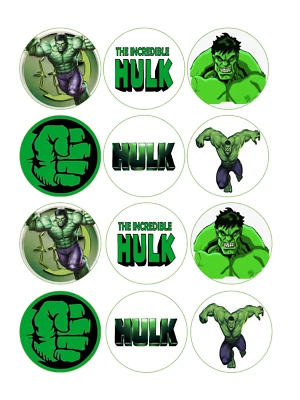 12 Papel Comestible Hulk, Cupcake Galletas Toppers ELIGE EL TAMAÑO precortado Foto 1 de 4