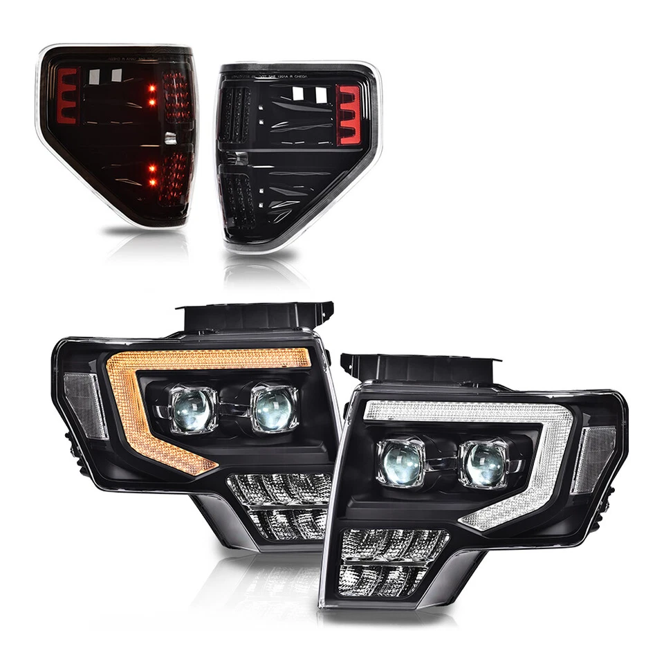 Dual LED Projector Headlights + Tail Lights Fit For 2009-2014 Ford F-150 Pickup Foto 1 de 4