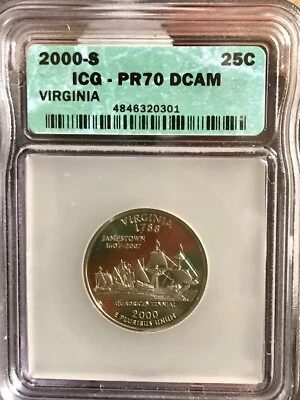 2000 S 25C Virginia State Quarter PR70DCAM ICG - Image 1 of 2