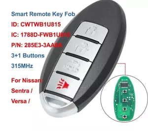 Smart Car Remote Key Fob 4 Buttons 315MHz ID46 for Nissan Sentra Versa - Picture 1 of 6