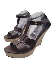 J. Crew Women's Sz 11 Leather Platform Wedge Heels Brown Strappy Sandals - Picture 1 of 12