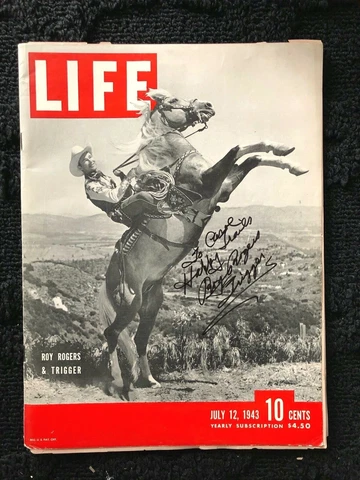 Roy Rogers & Trigger  Signed Life Magazine July 12, 1943  Very Rare & Photo COA Cover