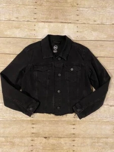 Wonder Nation Girls Size L 10/12 Black Cropped Raw Hem Denim Jean Jacket - Picture 1 of 5