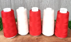 Maxi-lock & Talon SureLock Serger Thread Lot of 5 Partial Spools 3 Red 2 White - Picture 1 of 5