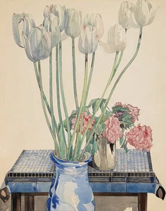 Charles Rennie Mackintosh White Tulips Print 11 x 14 - Picture 1 of 3