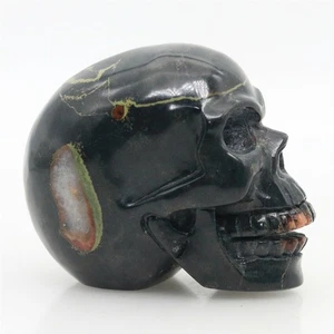 red green clouds black jade , carved skull,realistic,crystal healing K464 - Picture 1 of 6