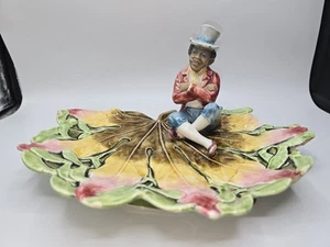 Rare Majolica pottery Figure Plate With Man Sitting With Top Hat 1800s - Picture 1 of 23