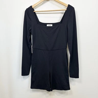 NUEVO Body Aritzia Babaton Contorno Mameluco Grande Negro Cuello Cuadrado Manga Larga Foto 1 de 4