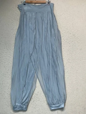 Pantalones de chándal boho de mezcla de seda hechos en Italia para mujer azules ver todas las fotos medidas Foto 1 de 4