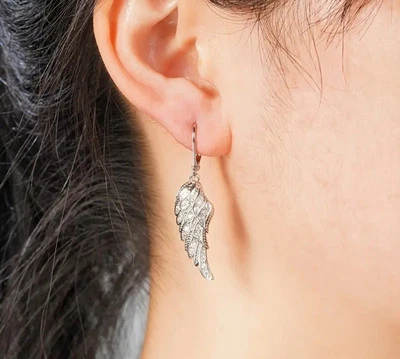 Exquisitos Pendientes Alas de Pluma de Ángel con Circonitas Brillantes  Foto 1 de 4