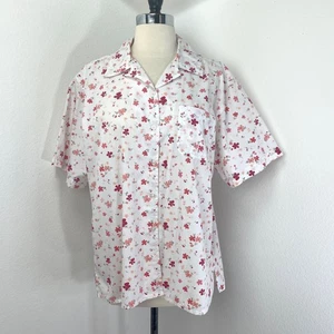 Blusa Bobbie Brooks Blanca Roja Floral XL Botón Frontal Gran Tamaño Boho Campesino Top - Imagen 1 de 9