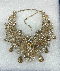 Collana donna con ciondolo di perle finte in cristallo girocollo bavaglino dichiarazione (3) - Foto 1 di 2