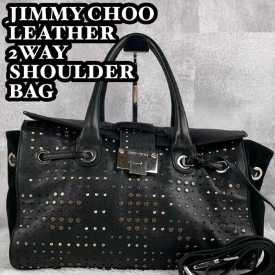 JIMMY CHOO Gold Accents Leather 2Way Shoulder Bag Studs Vintage Crossbody used - Image 1 of 4