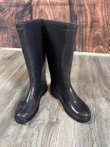 VALENTINO GARAVANI LACE PRINTED BLACK RUBBER RAIN BOOT SIZE 6 EURO 37 ITALY MADE - Picture 1 of 13