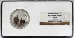 2011 P SILVER AUSTRALIA $2 LUNAR YEAR OF THE RABBIT 2oz 999 COIN NGC MS 70 - Picture 1 of 2