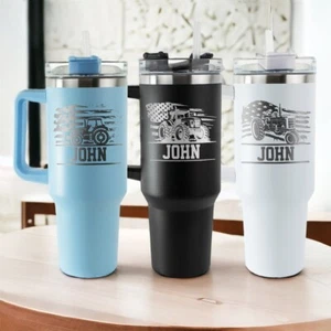 Personalized Tractor 40oz Tumbler With Handle, Custom Tractors Driver Tumbler - Picture 1 of 14