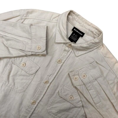 Burton Flannel Shirt Men Small Beige Cotton Pockets Button Front Casual - Image 1 of 4