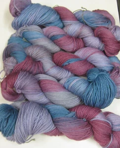 CLEARANCE 5 x 100gm Silk Merino Wool 8ply Lilac Blue Pink Multi Hand-dyed Yarn - Picture 1 of 5