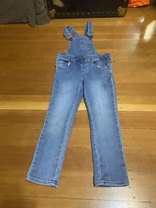 Cat & Jack Girls Denim Overalls Size XS 4/5 Blue Stretch Skinny Leg Cross Back - Picture 1 of 7