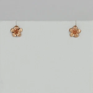 Pretty 14k Rose Gold Women's Small Hawaiian Plumeria Flower Stud Earrings - Picture 1 of 2