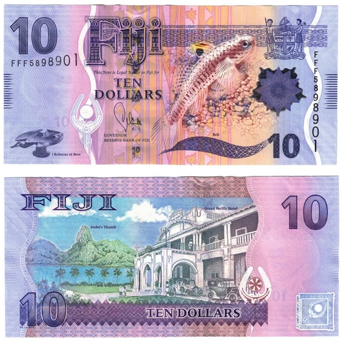 2012 Fiji P116 10 Dollar Banknote UNC Flora Fauna Fish Cover
