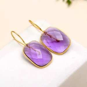 Amethyst Gemstone Earring 925 Sterling Silver Handmade Jewelry Gift For Her - Picture 1 of 6