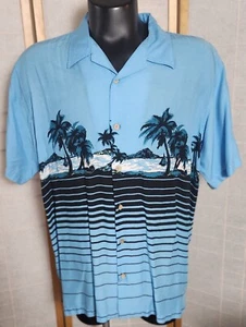 Cherokee Waikiki Wear Shirt Cool Blue Palm Trees Mens XL Vtg Hawaiian - Picture 1 of 4