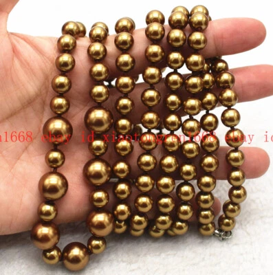 Long Fashion 8mm&14mm Brown Shell Pearl Gemstone Round Beads Necklace 36-56"  - Image 1 of 4
