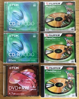 6x Recordable CD's FujuiFilm Photodisc, TDK CD-R & DVD+RW. 3 are NEW Sealed. - Image 1 of 4