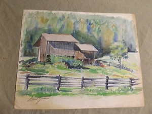 1950 Austria En Plein Air Watercolor Painting Barn w Home Above? by Stuart Jones - Picture 1 of 6