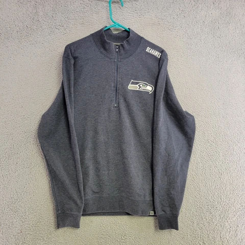Seattle Seahawks Sweater Mens L Large Blue Pullover Sweatshirt 1/4 Zip Mock Neck Cover