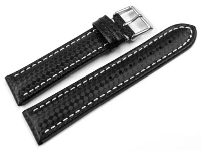 WATCHBAND BERLIN Bracelet de montre - Carbone - noir - couture blanche 18,20,22,24 mm NEUF