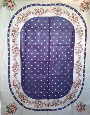 Linen Rectangle Purple Tan Floral Print Fabric Table Cottagecore Cloth 54x70 NEW - Image 1 of 4