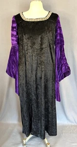 Black Purple Crushed Velvet Trumpet Sleeve Medieval Renaissance Dress Tunic 40" - Picture 1 of 3