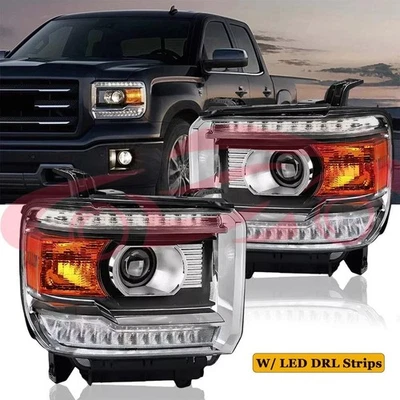 For 2014-2018 GMC Sierra 1500 Halogen w/ LED DRL Projector Headlights Headlamps - Изображение 1 из 4