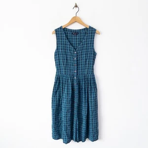 Abito Camicia Midi Monsoon Vintage Seersucker Cotone Taglia 16 Blu Teal Check - Foto 1 di 17