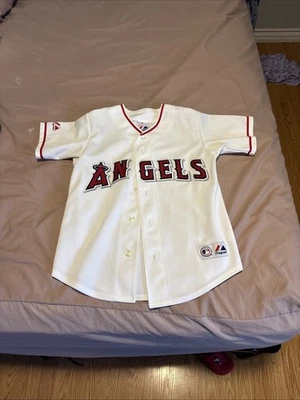 Majestic Jersey Juvenil Pequeño Blanco Rojo Los Angeles Angels Abotonado Foto 1 de 4