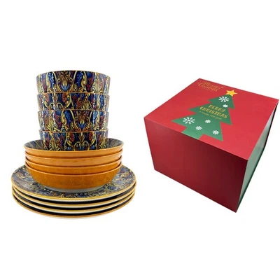 Juego de 12 platos de vajilla, plato de cocina de cerámica bohemia bohemia y cuenco para 4 Foto 1 de 4